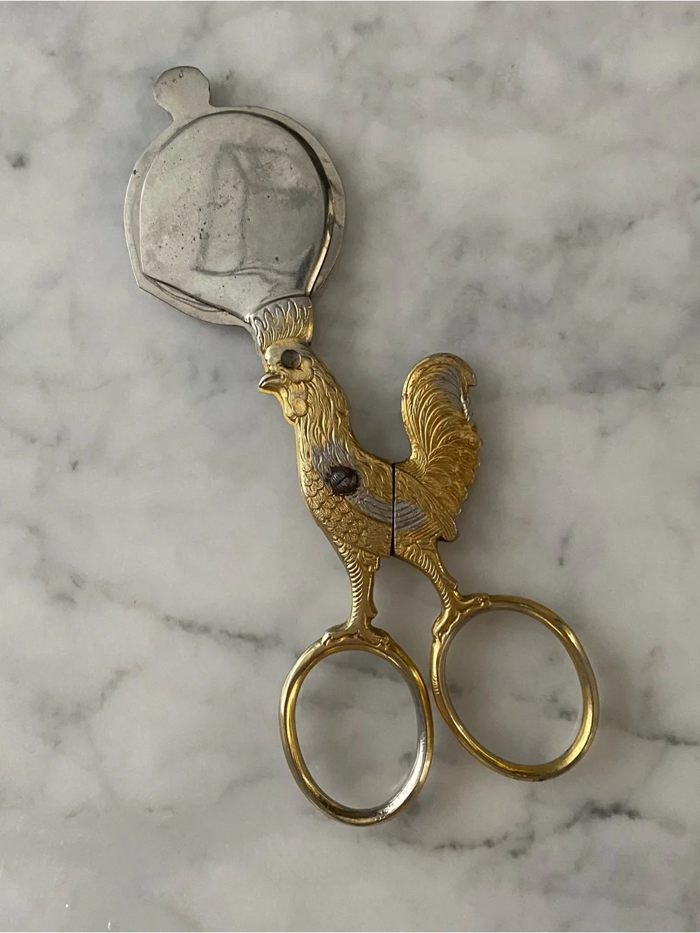 Egg Cutter Scissors VTG German Rooster Gold Plated